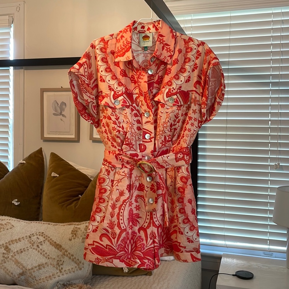FARM Rio Jaipur Belted Linen Romper